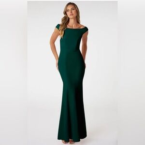 Azazie Emerald Off-the-Shoulder Maxi Gown